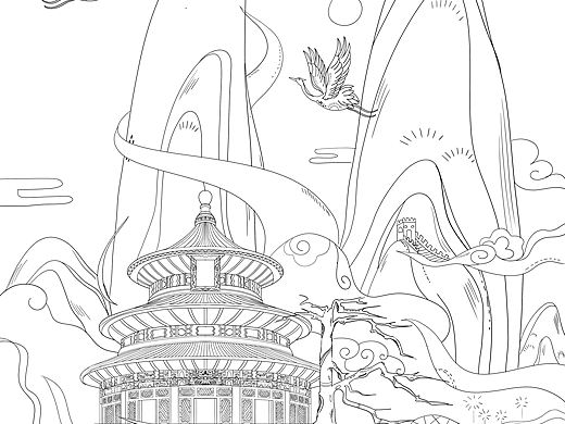 城市国风插图