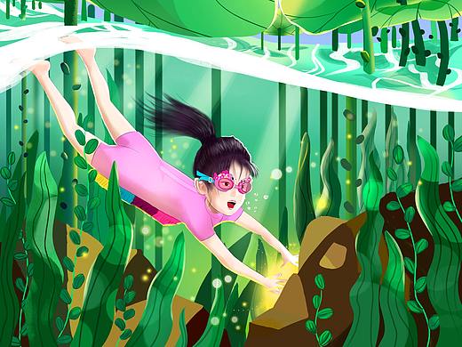 #插画练习《夏日荷塘·水下寻宝》