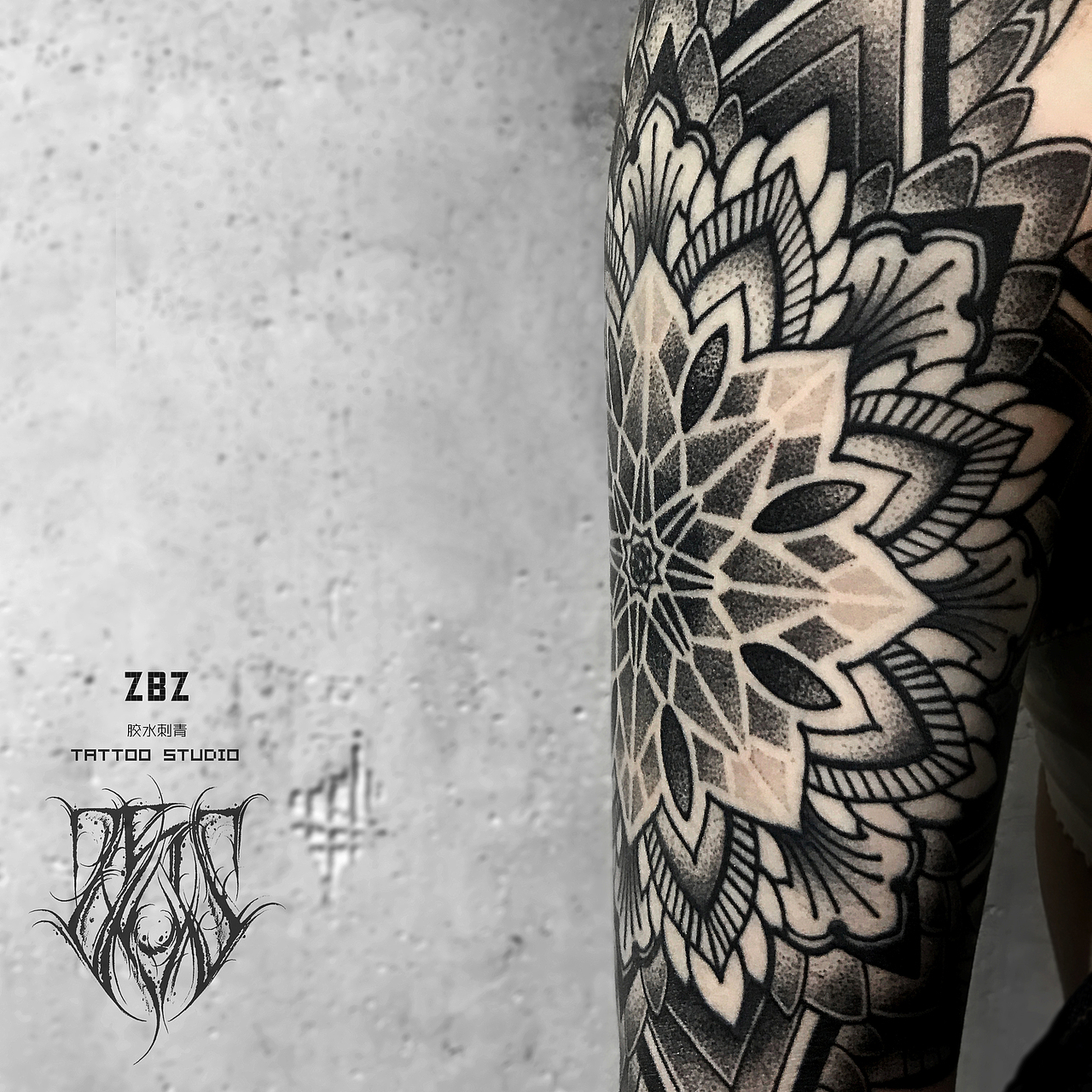 曼陀罗mandala 点刺风格花臂