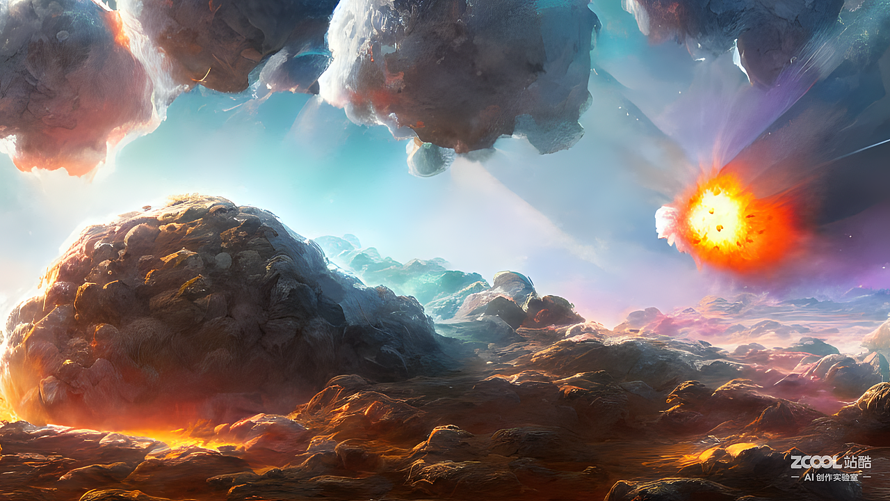 #AI创作实验室#陨石砸向地球（图ZMzIxMDc4NzMy） - AI作品 - 站酷设计师馒头蒸原创素材 - 站酷ZCOOL