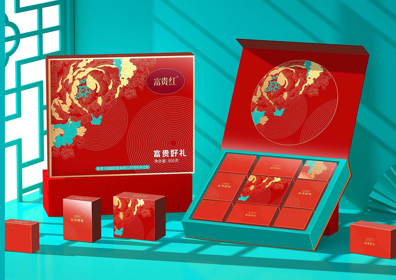 巨灵设计 x 富贵红 | 国风插画中秋月饼礼盒