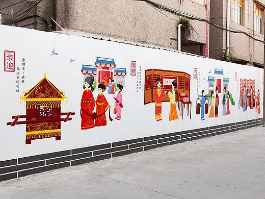 潮汕婚俗六礼文化墙墙绘 / 美丽乡村壁画 / 习俗宣传墙