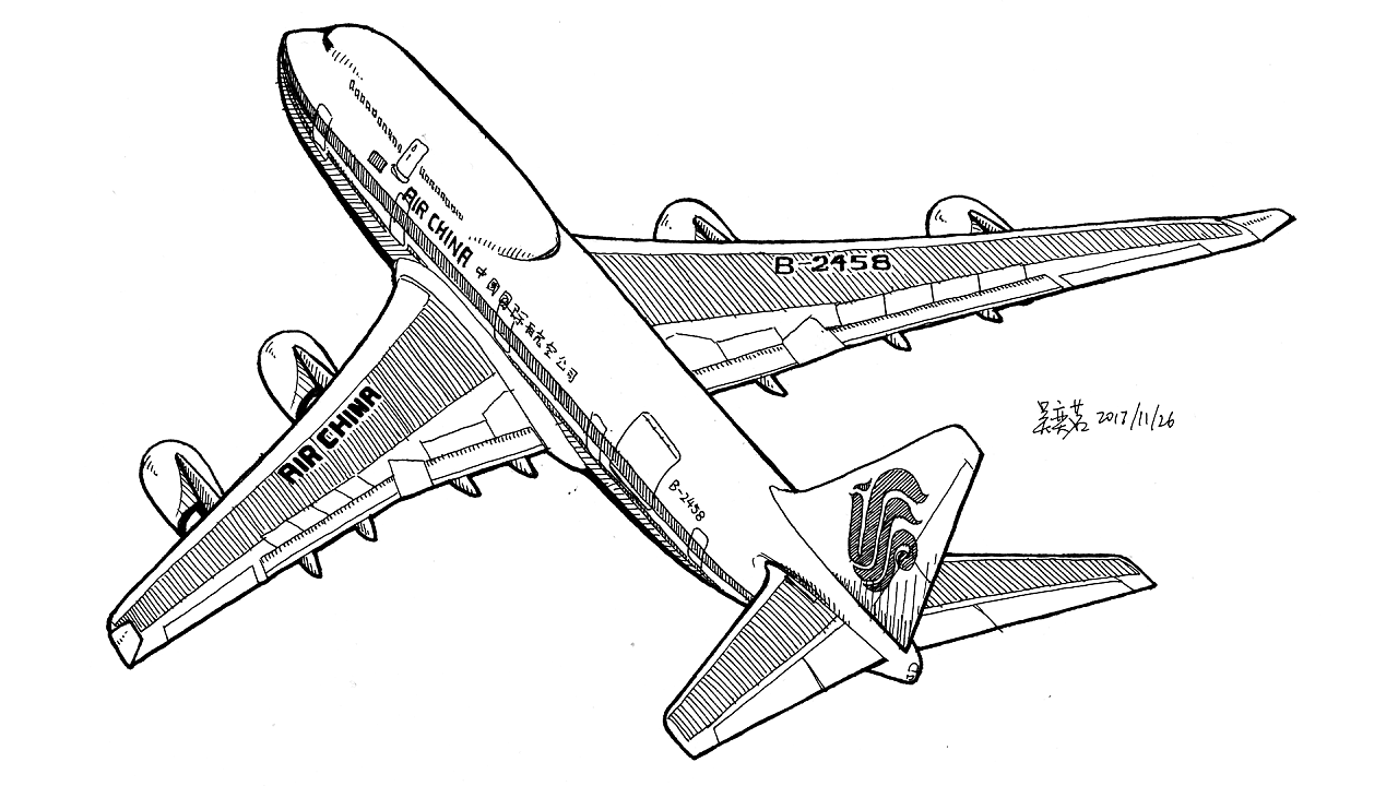 波音747怎么画素描图片