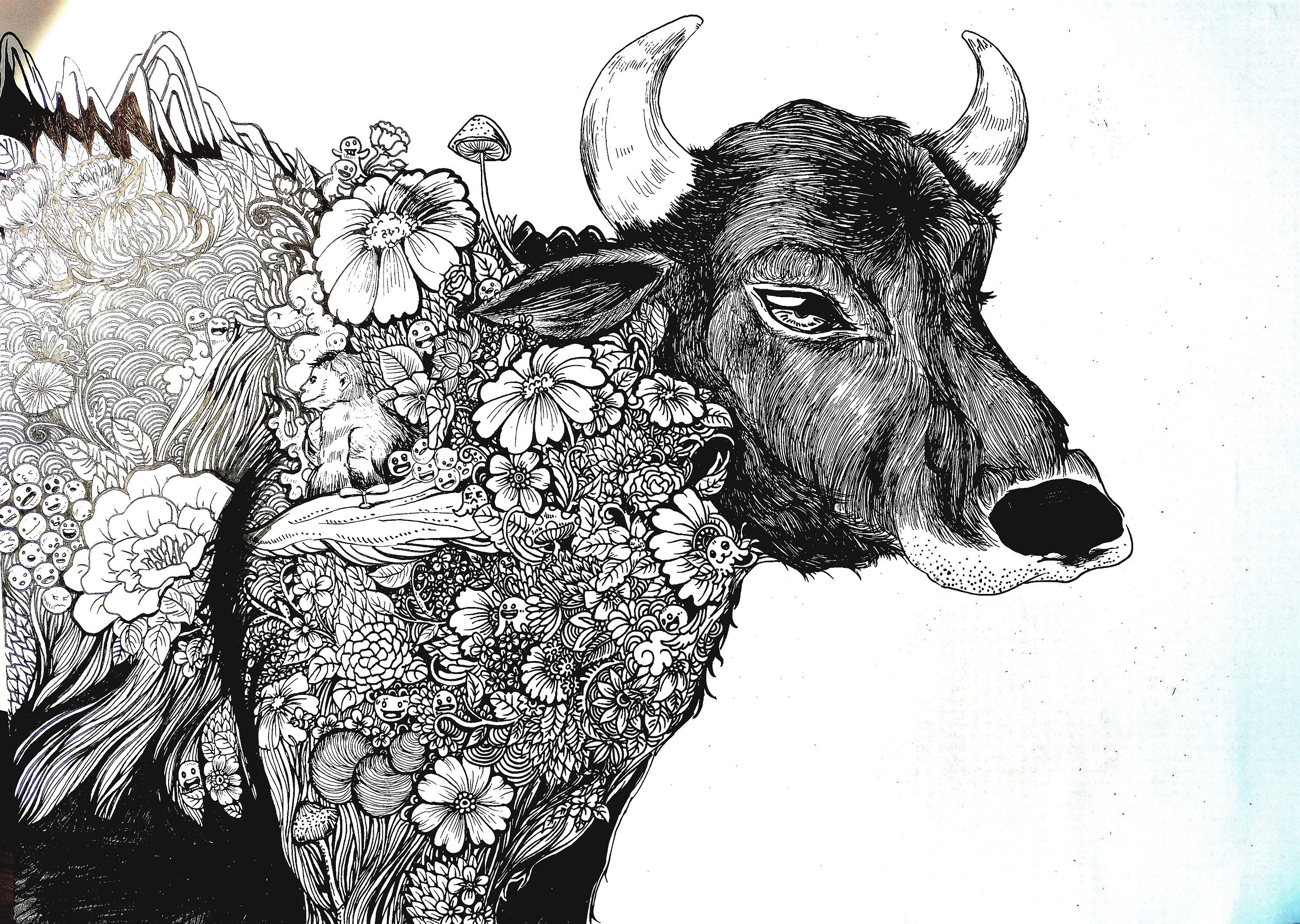 牛头线描装饰画图片