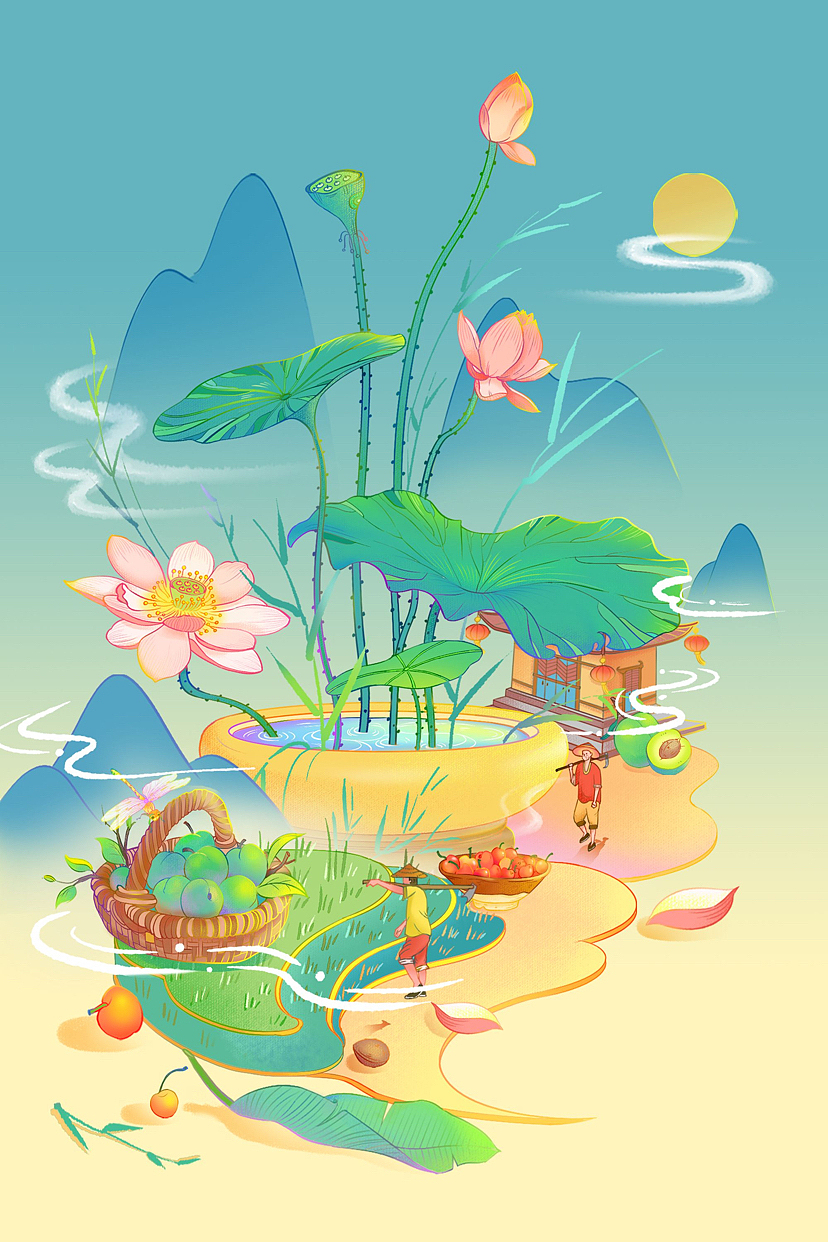 清爽干净中国风田园风格节日节气插画（图ZMzE4NzY5Nzgw） - 商业插画 - 站酷设计师画友帮原创素材 - 站酷ZCOOL