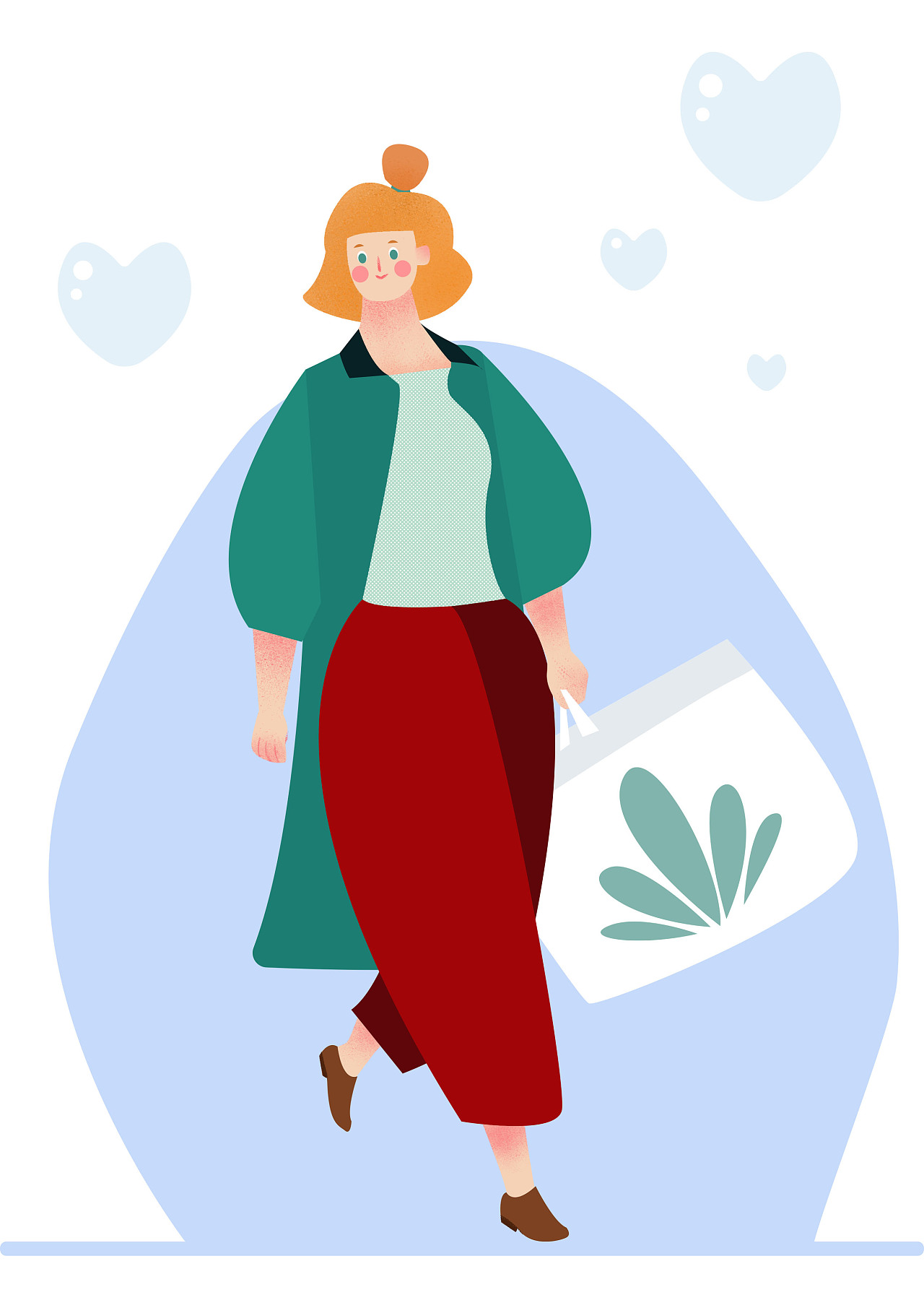 一组时尚女孩的噪点风格插画