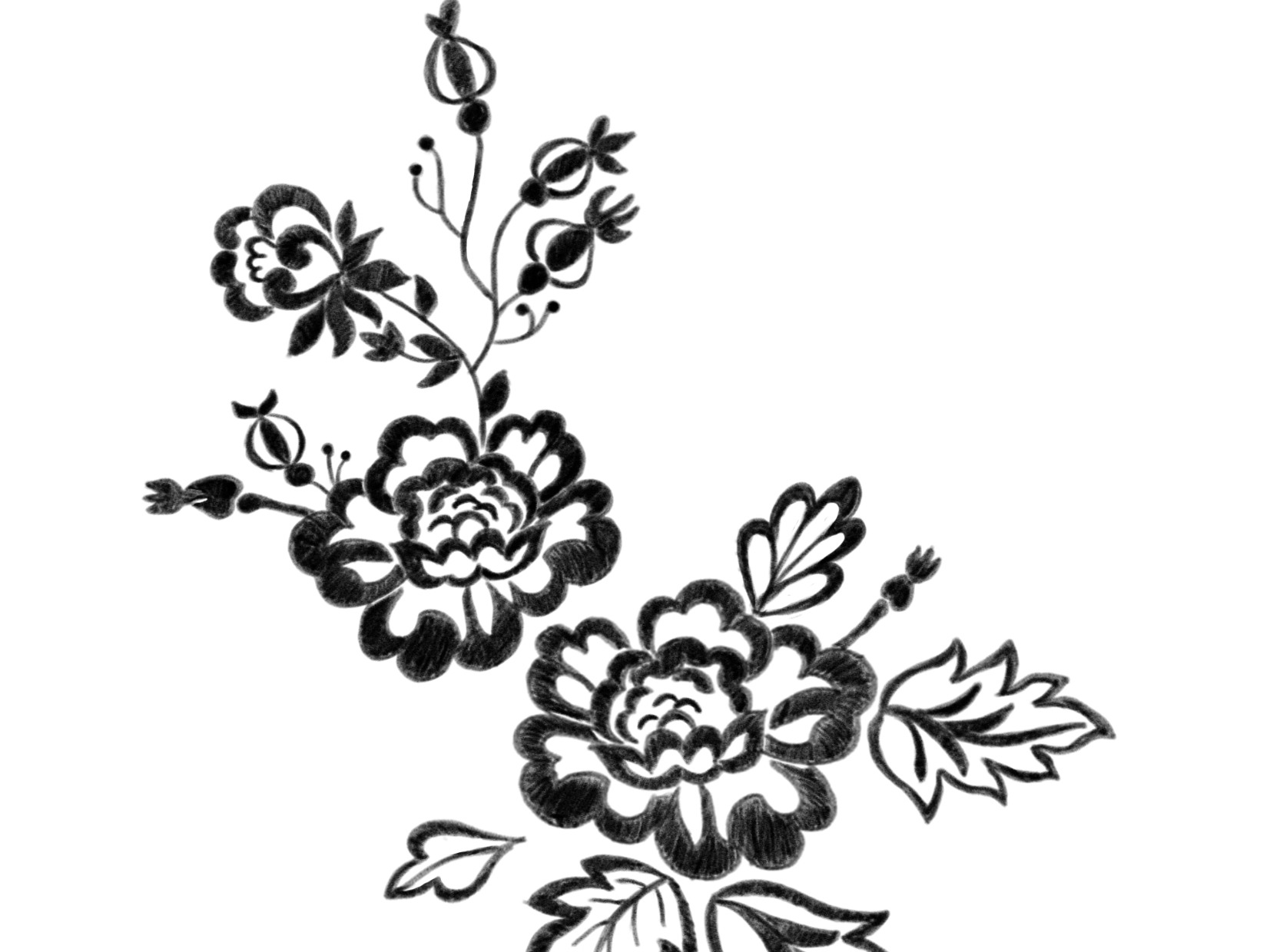 花朵线型白描图服装高定蕾丝手绘服装图案设计
