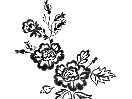 花朵线型白描图服装高定蕾丝手绘服装图案设计