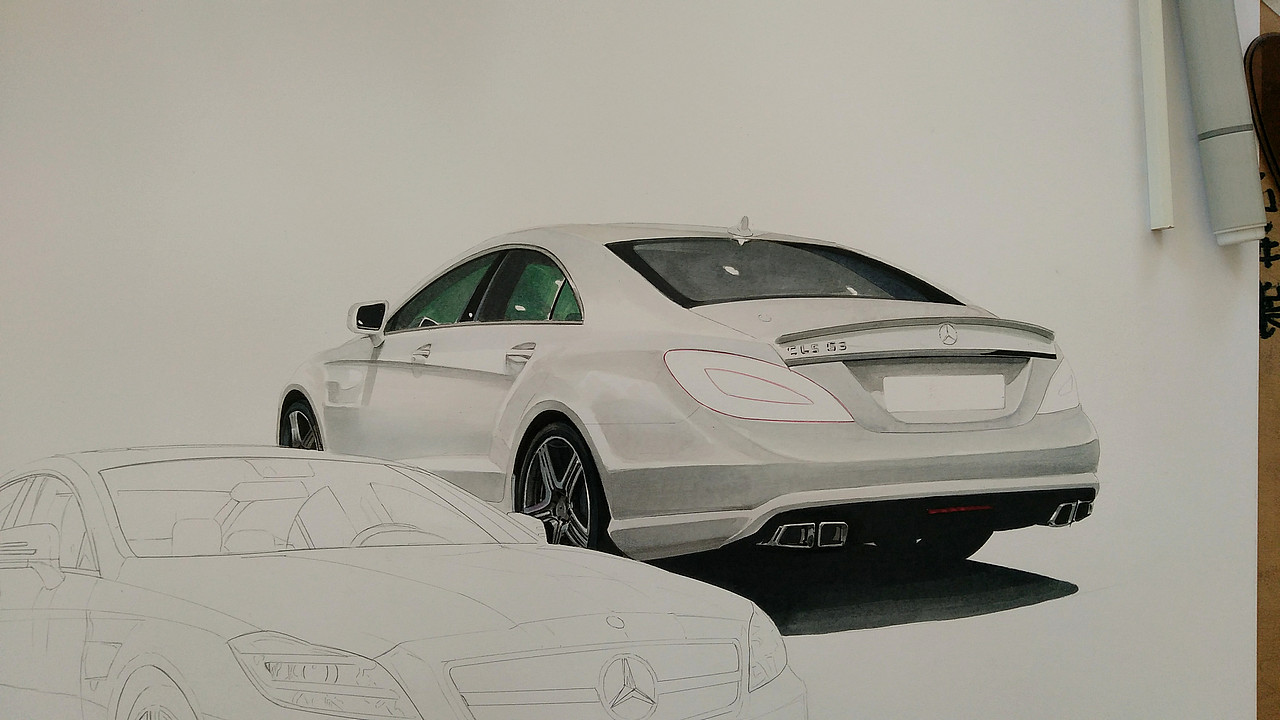 马克笔汽车手绘 梅赛德斯-奔驰 AMG CLS 63（2013）（图ZMjM2MTY0NTc2） - 艺术插画 - 站酷设计师xyikai吉原创素材 - 站酷ZCOOL