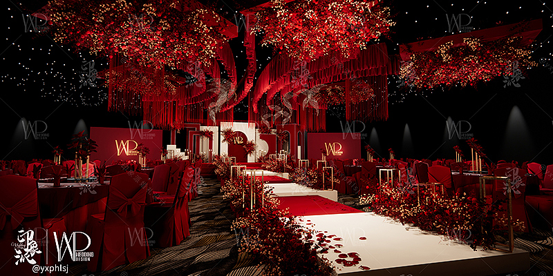 勃艮第红婚礼堂婚礼设计方案效果图