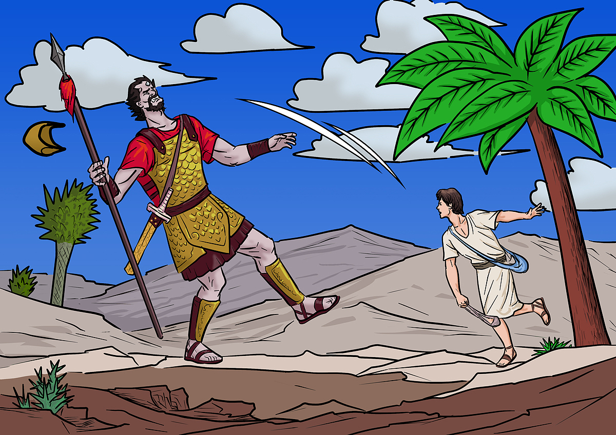 6原创作品插画艺术插画大卫与歌利亚福音插图圣经故事非利士人信心的