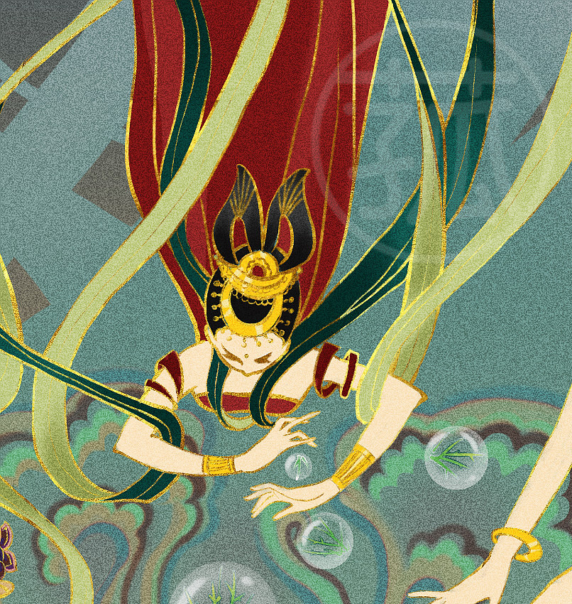 国风插画｜敦煌飞天仙女守护月牙泉（图ZMjM4MTAyNTEy） - 商业插画 - 站酷设计师子菰原创素材 - 站酷ZCOOL