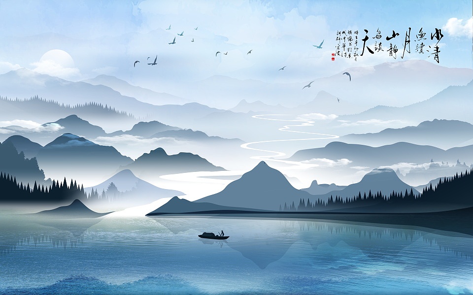 2019年山水（图ZMTY4OTk4NTk2） - 艺术插画 - 站酷设计师新中式纱画图库原创素材 - 站酷ZCOOL