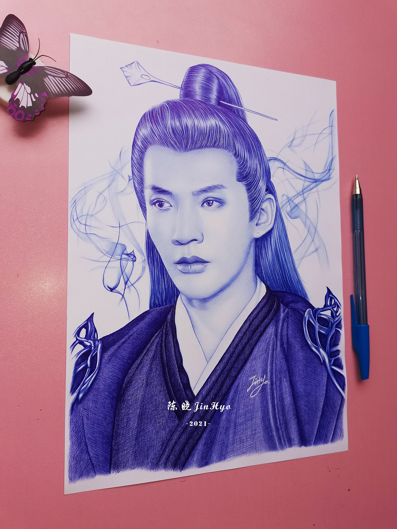 圆珠笔手绘《遇龙》邓为