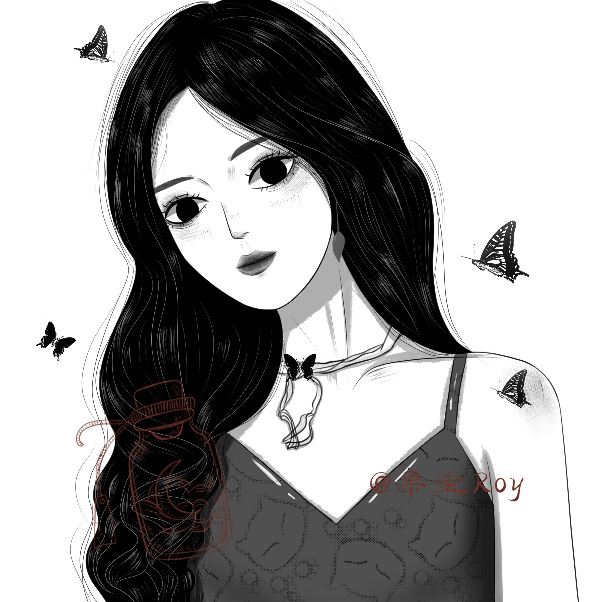 黑白漫画风格插画头像