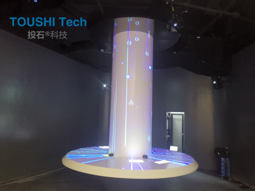 投石案例ii北京奔驰展厅光影瀑布投影柱互动装置