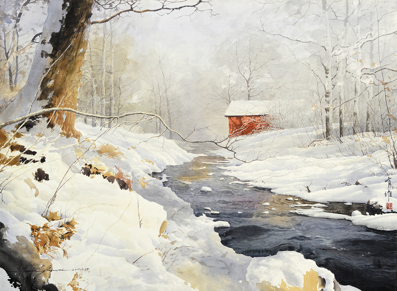 客厅博物馆的雪景油画，怎一个美字了得|纯艺术|绘画|祝柷 - 原创作品 - 站酷 (ZCOOL)