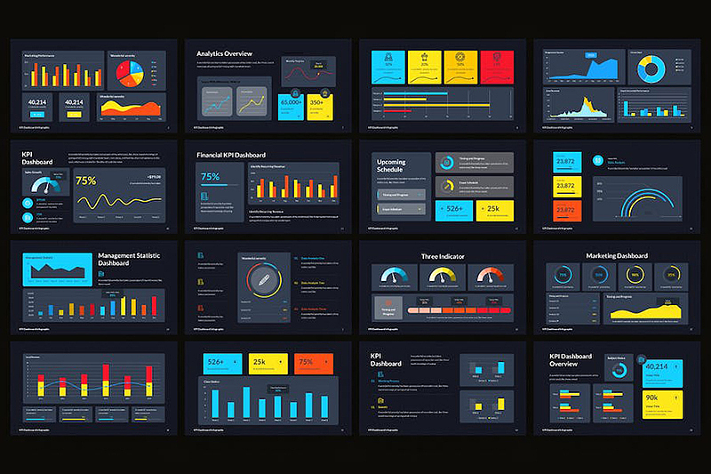 21页KPI仪表板信息图表KPI绩效考核数据图形PPT模板