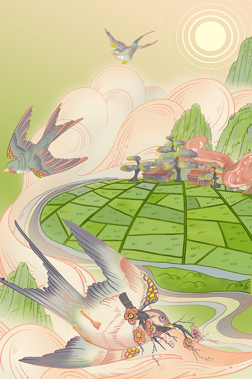 清爽干净中国风田园风格节日节气插画（图ZMzE4NzY5Nzg4） - 商业插画 - 站酷设计师画友帮原创素材 - 站酷ZCOOL