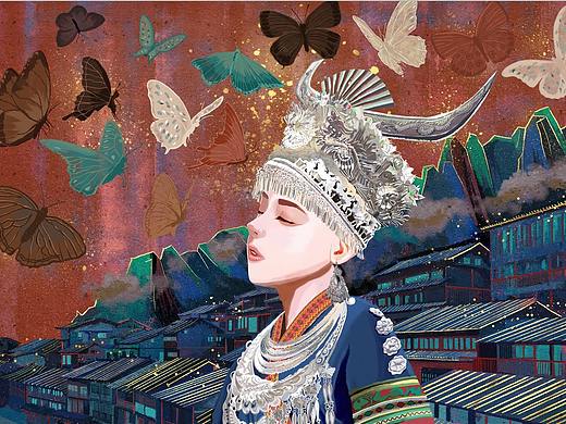 【板绘】伪岩彩·生物多样性-苗族少女（个人主页-ZNTQ1MTY0NjQ=） - 创作习作 - 站酷设计师Bigbig宝原创素材 - 站酷ZCOOL