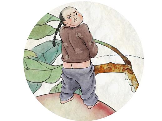清雍正粉彩过枝福寿双全八桃五蝠大盘文创插画