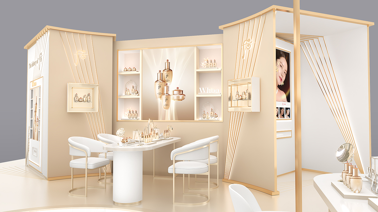 化妆品展台设计 品牌方天率丹(WHOO)展台三维设计