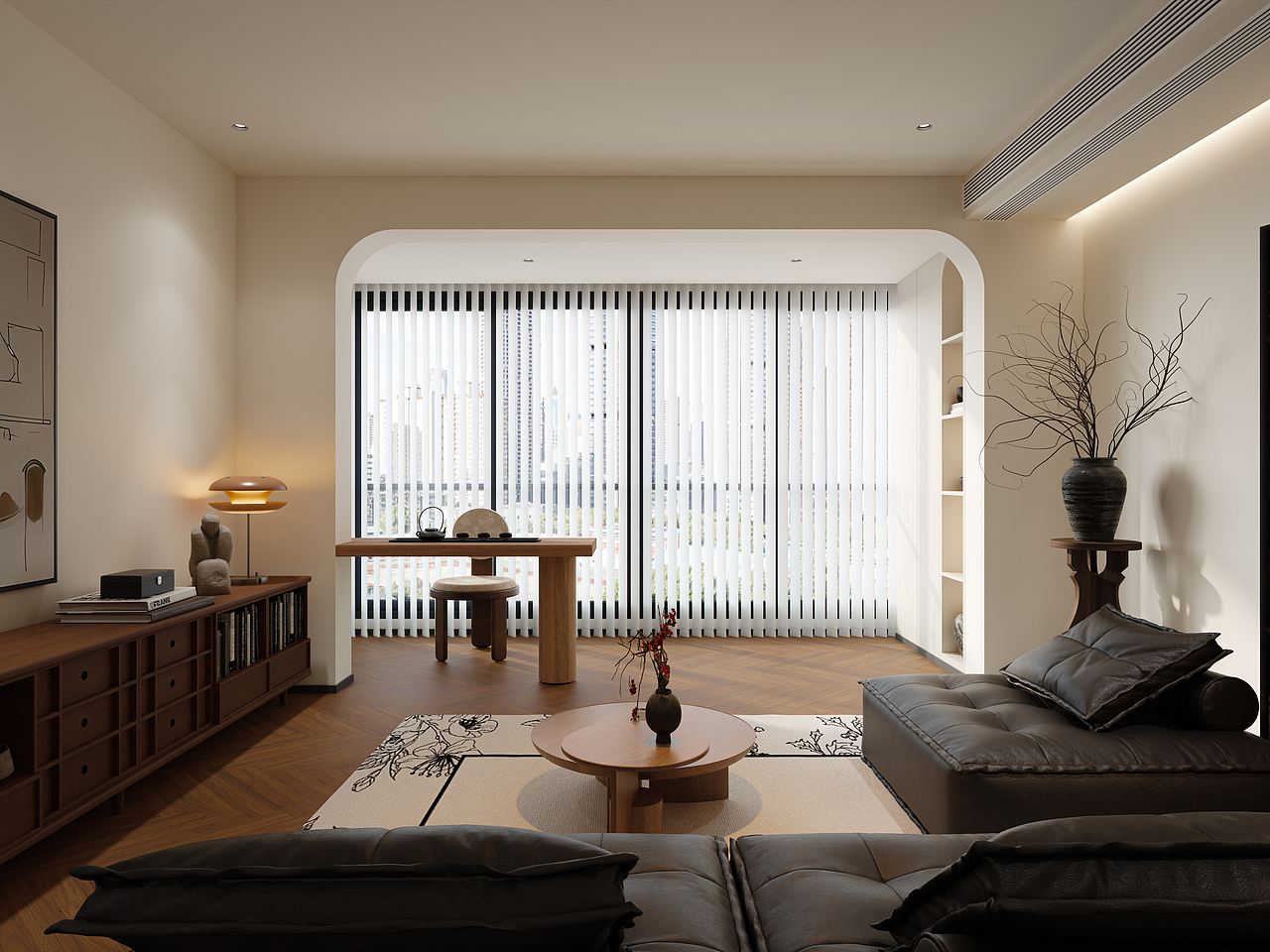 奶油中古风客餐厅渲染表现