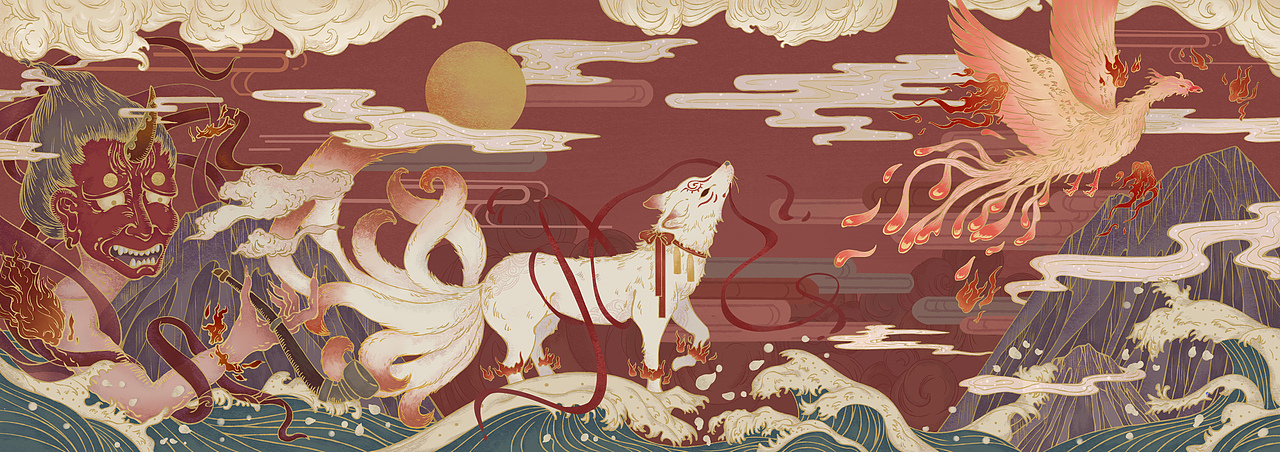 原创作品插画创作习作山海经新画风学习.