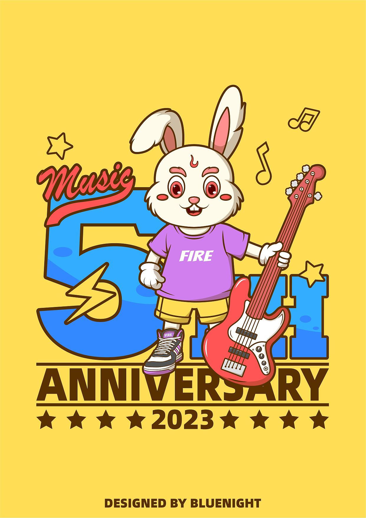 兔年插画创作【火纹兔 · 吉他手】（图ZMzE5NTIwMTg4） - 创作习作 - 站酷设计师蓝夜BlueNight原创素材 - 站酷ZCOOL