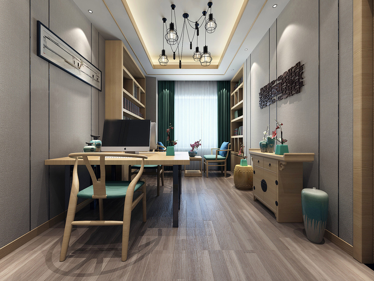 新中式办公区|space|Home Decoration Design|一九九二效果图_Original作品-站酷ZCOOL