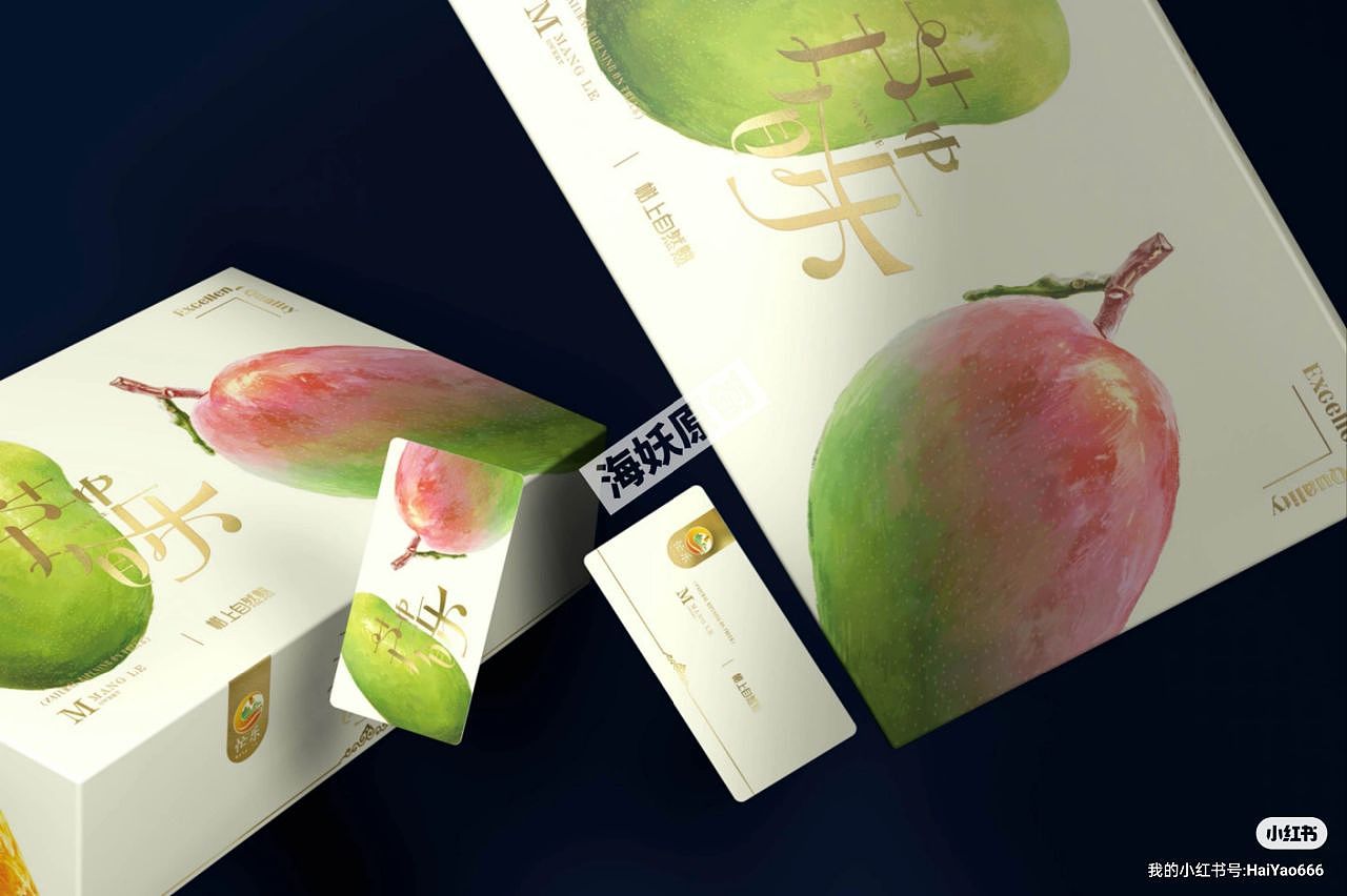 {原创}芒果水果食品包装礼盒手绘插画设计