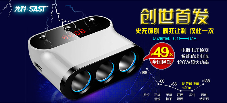 车载充电器 电源分配器 一分三点烟器 创世首发 手机充电器 MP3播放器免提通话 多功能车载充电器（图ZMTcyODIzNTI=） - 海报 - 站酷设计师912505873原创素材 - 站酷ZCOOL