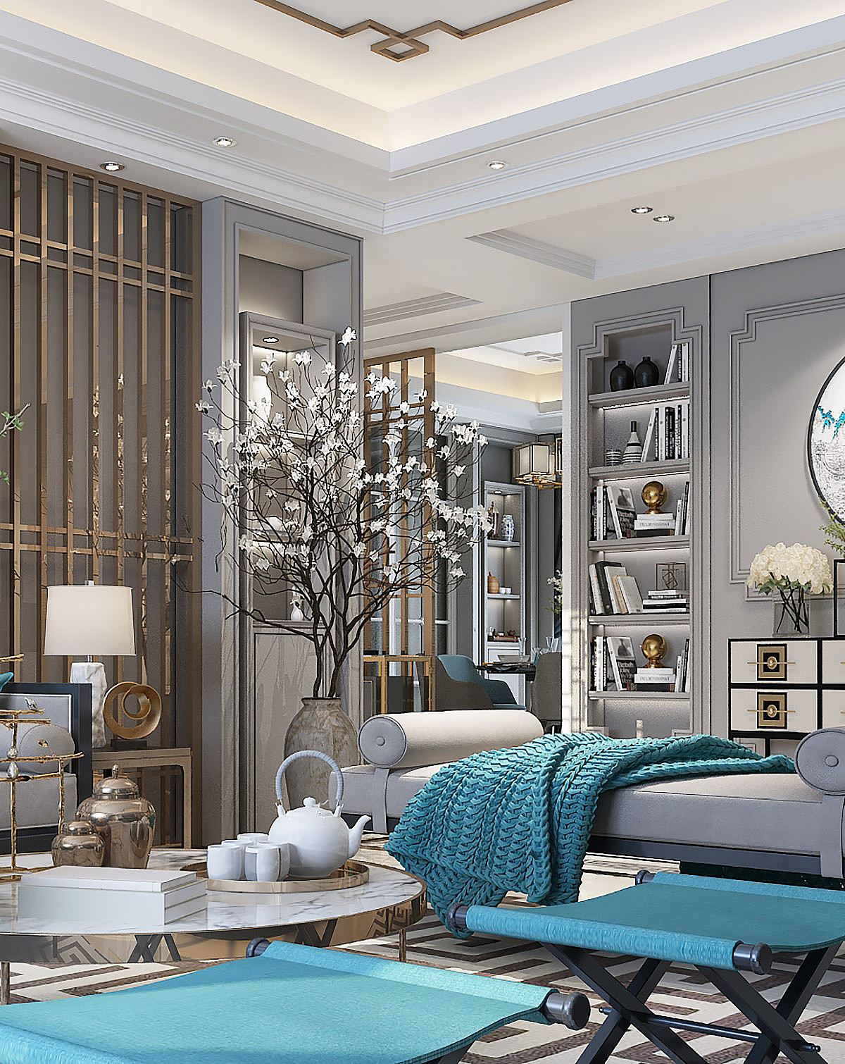 新中式客厅餐厅 1992效果图