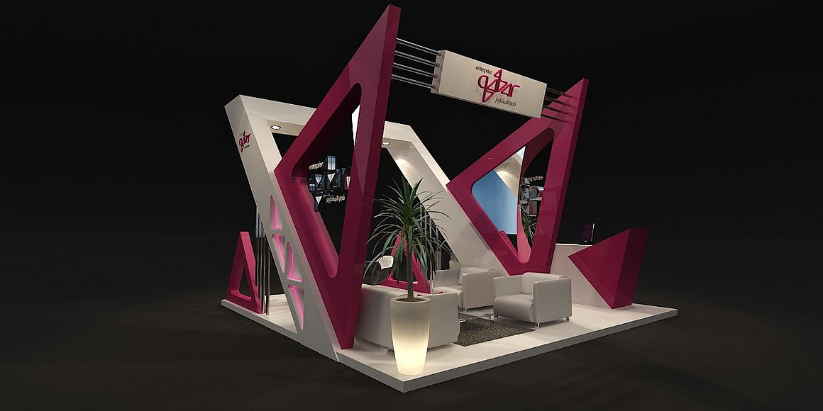 独特几何造型展位设计 3D效果图制作