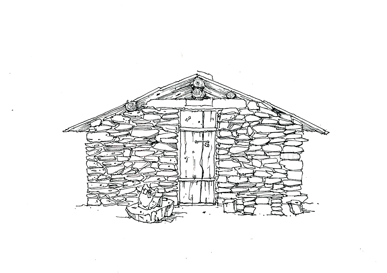 石头房子线描图片