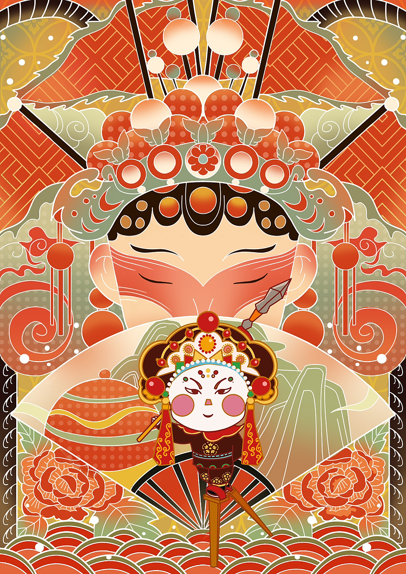传统川剧插画设计（图ZMzM2OTMwNTky） - 艺术插画 - 站酷设计师兰林笑笑夕原创素材 - 站酷ZCOOL