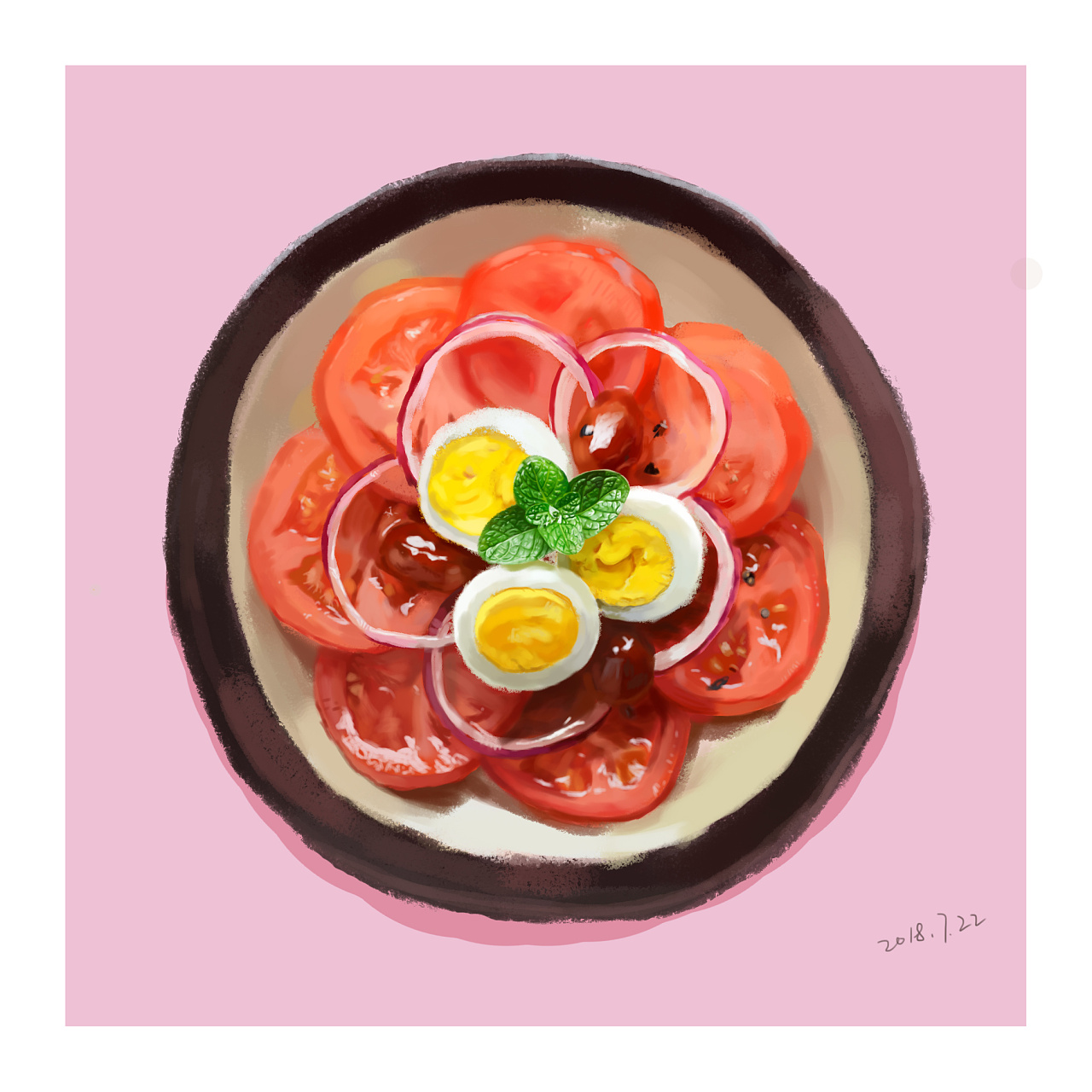 番茄炒蛋的手绘画简单图片