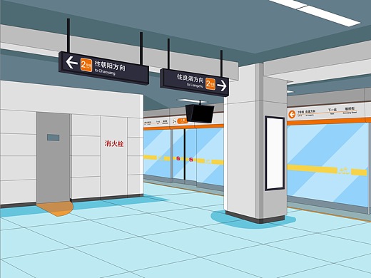 矢量风格地铁站内景-1