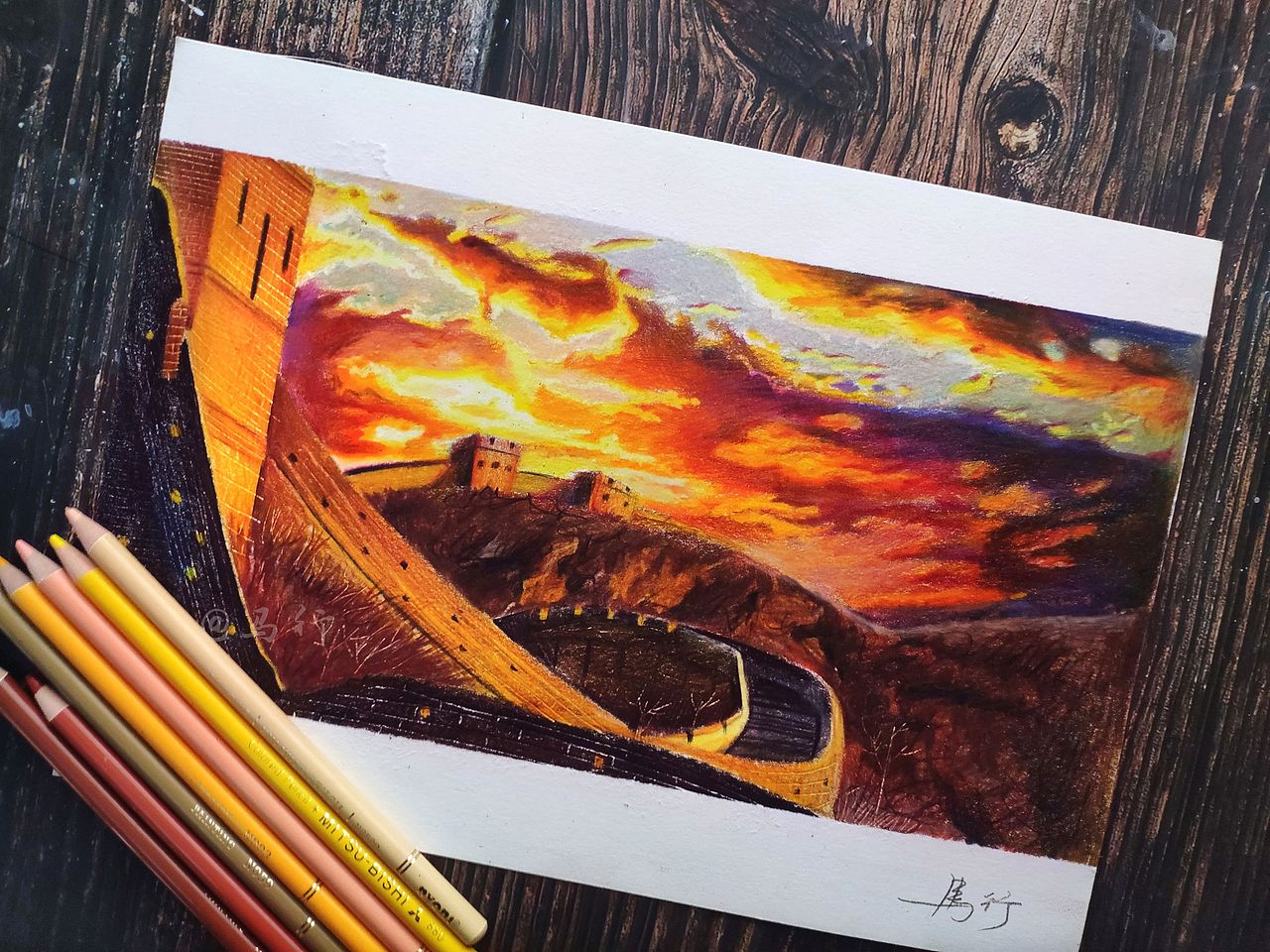 彩铅风景,长城_马行画彩铅-站酷zcool