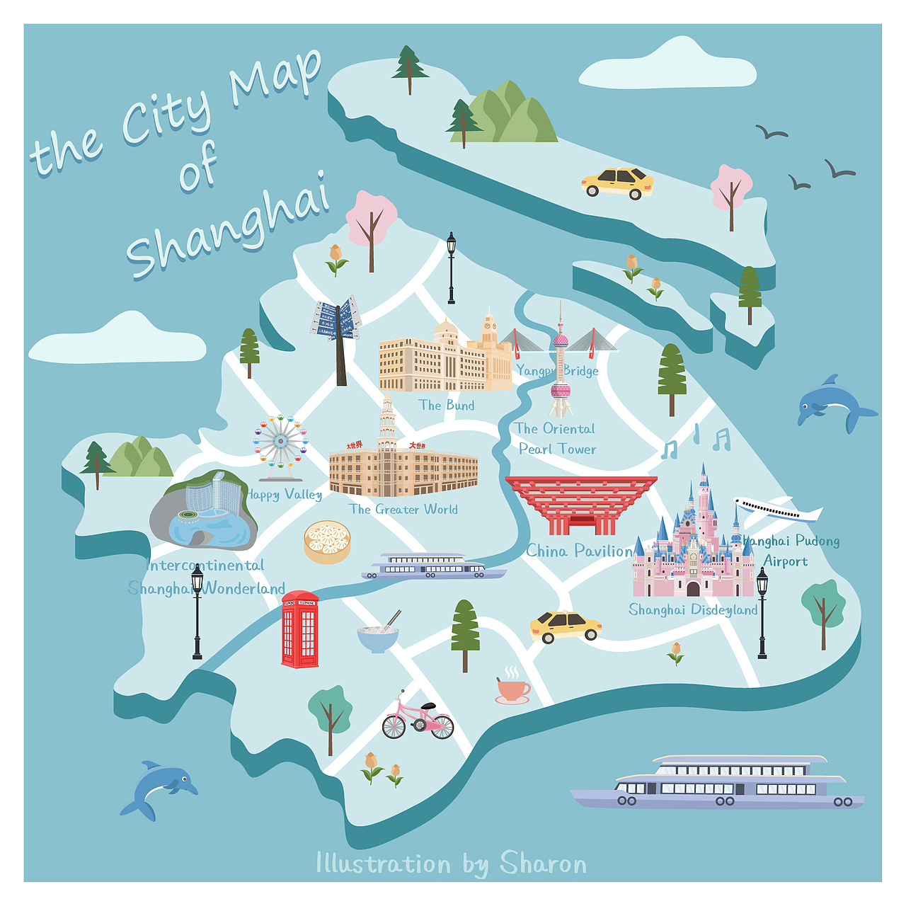 上海城市地图插画（图ZMjQwODE5NTg0） - 创作习作 - 站酷设计师雪伦SharonLiao原创素材 - 站酷ZCOOL