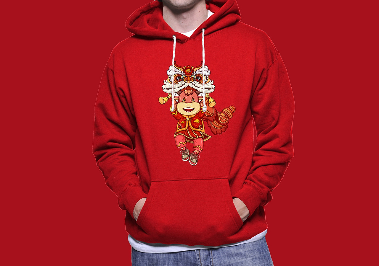 国潮风新年牛牛插画服装图案设计