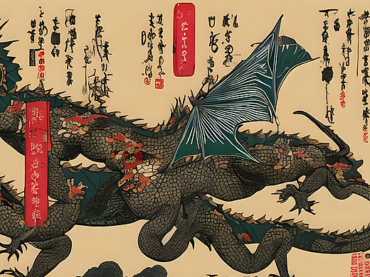 #站酷梦笔#九龙拉棺，龙头上坐着哪吒抽龙筋，浮世绘