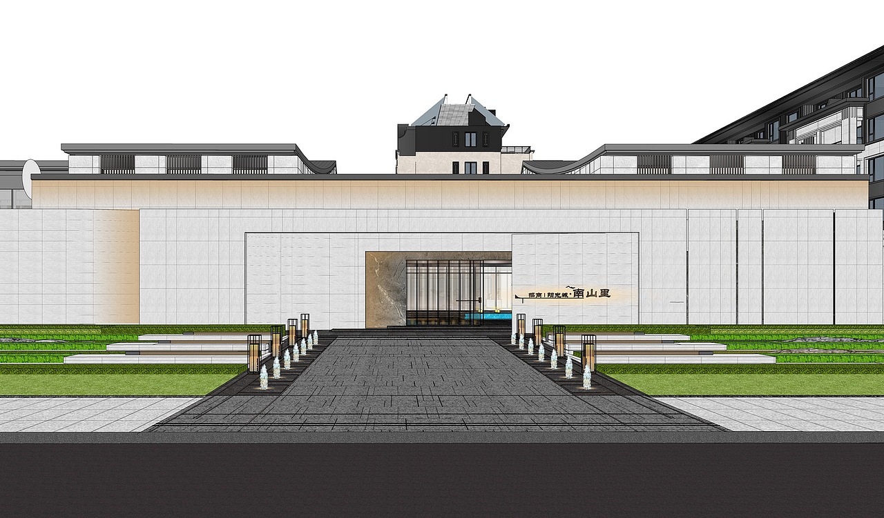 招商阳光城南山里新中式示范区景观SU模型下载