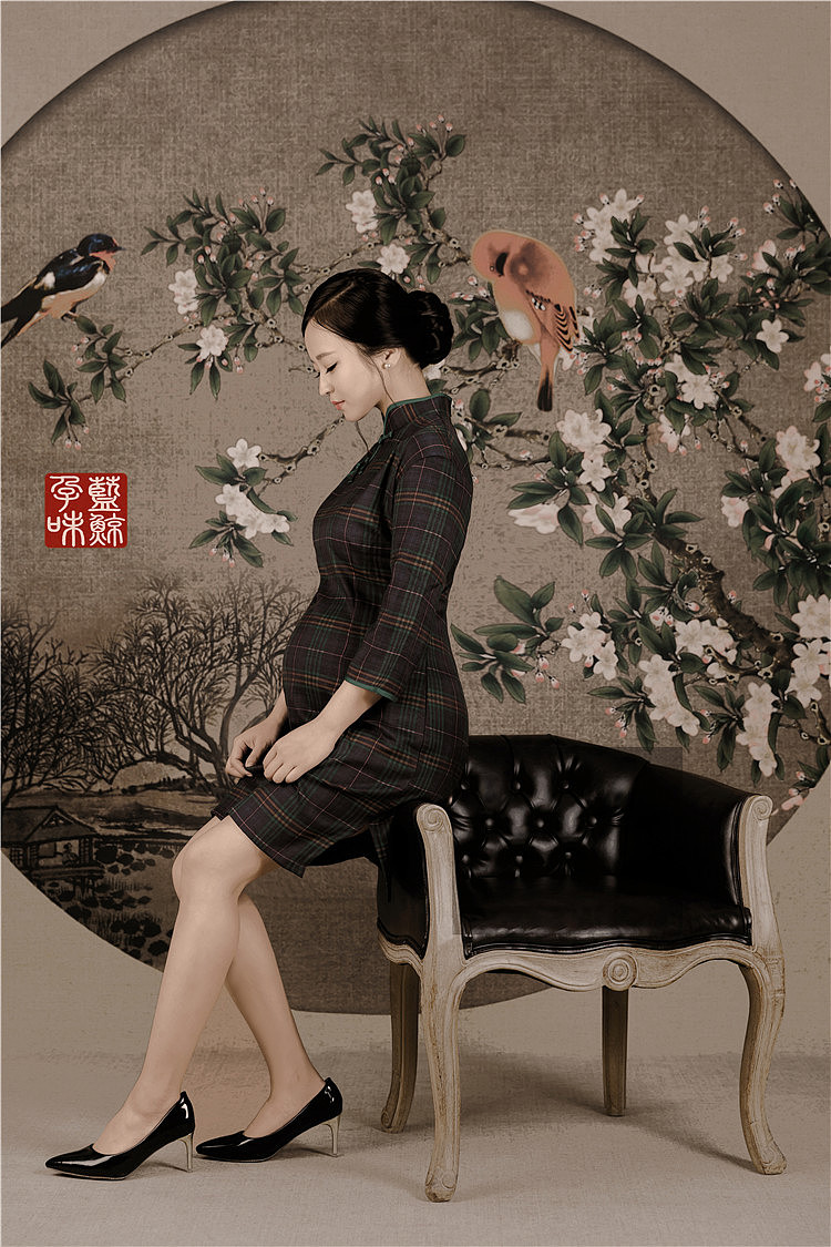 淡雅民国风孕照作品-古典孕照美态