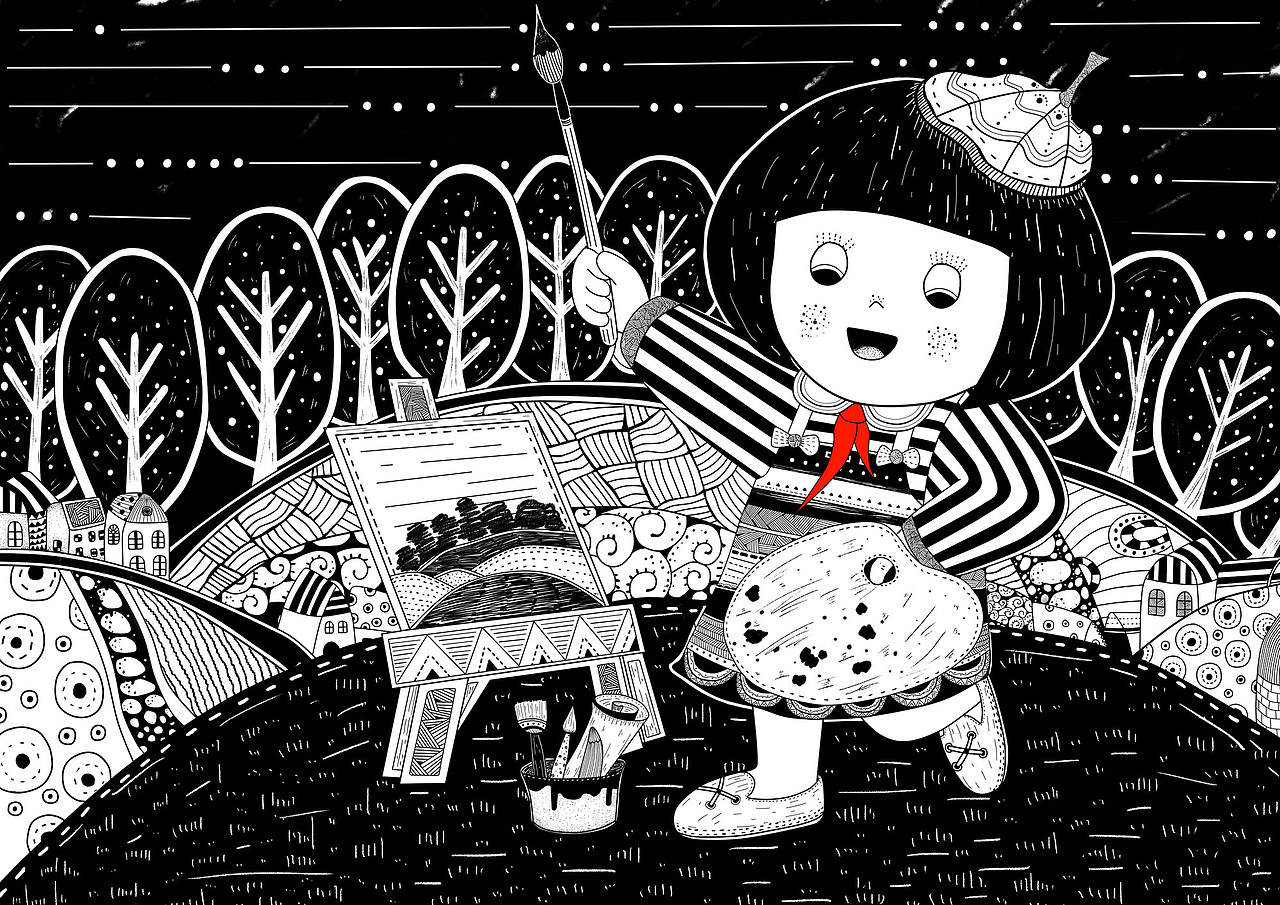 毕业设计-“童年梦”黑白插画设计（图ZNDk5NjYxNDQ=） - 概念设定 - 站酷设计师缄默不是淑原创素材 - 站酷ZCOOL
