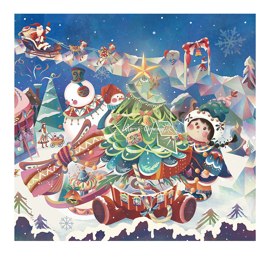 《圣诞夜Merry Christmas！🎁》原创插画（图ZMzI2MjMyNDQ0） - 新锐潮流插画 - 站酷设计师小词仙原创素材 - 站酷ZCOOL