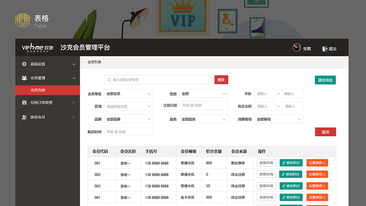 沙克会员管理平台(WEB端)（图ZMjA0MDk1NDI4） - 软件界面 - 站酷设计师sunflower1949原创素材 - 站酷ZCOOL