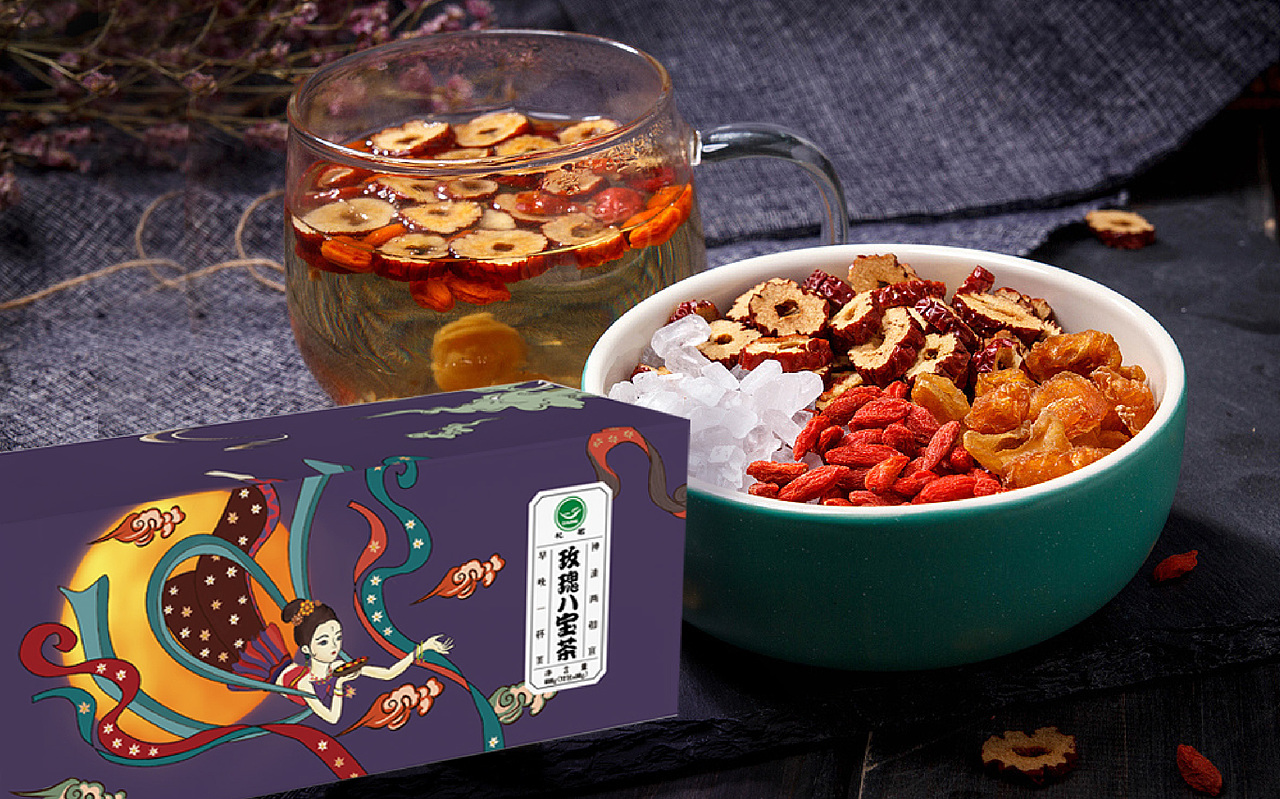 敦煌手绘风格八宝茶包装设计