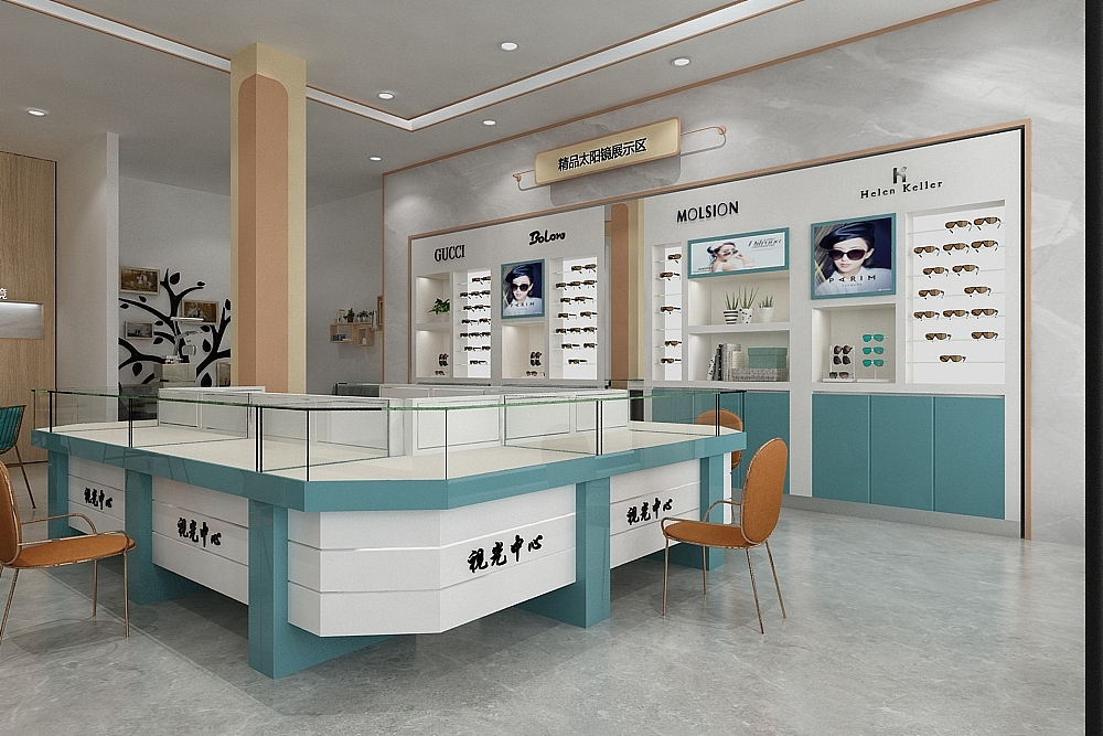 传统烤漆眼镜店展柜展示