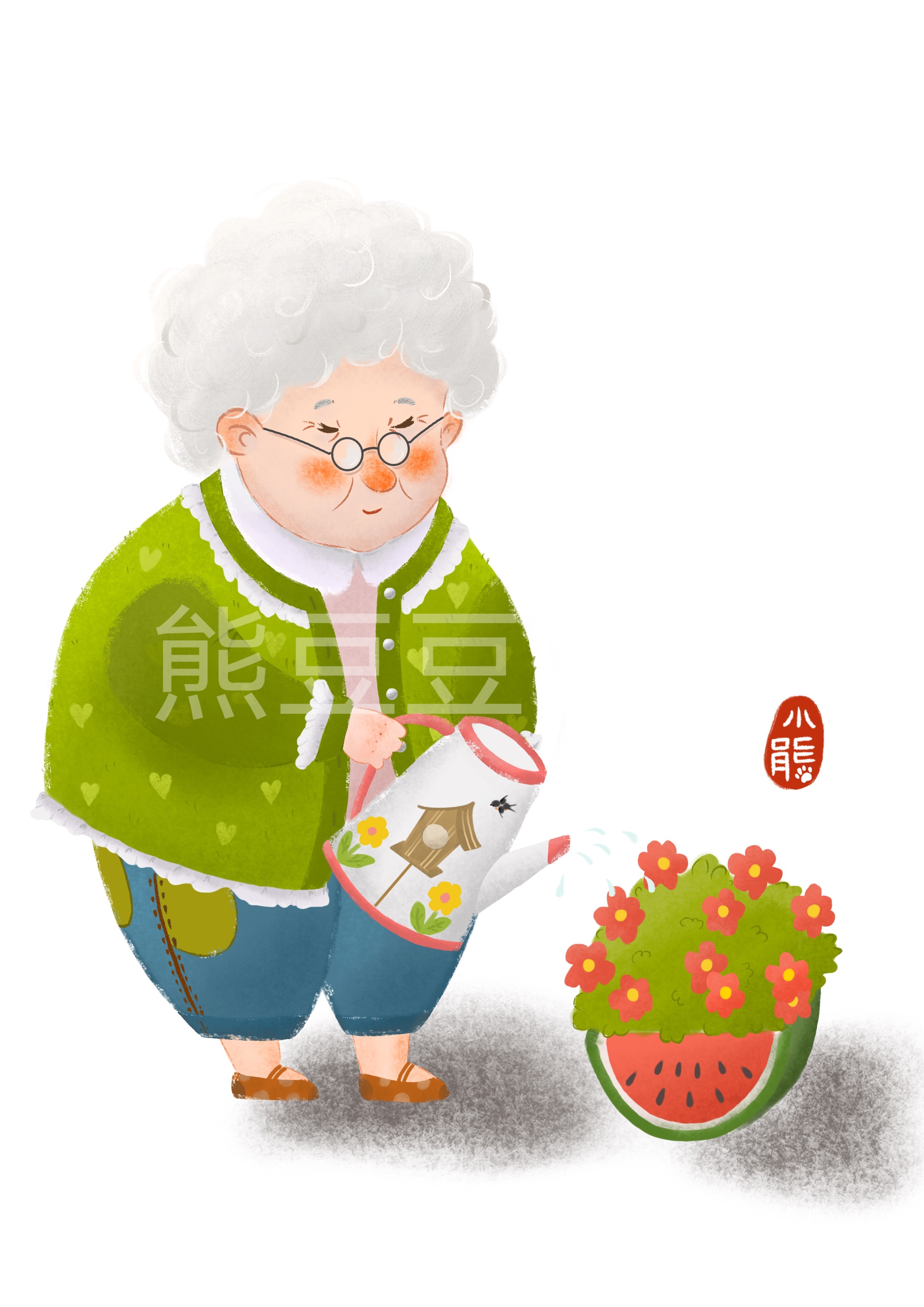 浇花的老奶奶